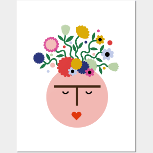 Colorful feminist mexican Frida kahlo portrait summer flowers viva la vida Posters and Art